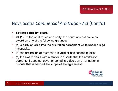 Arbitration Clauses - Stewart McKelvey