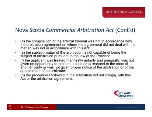 Arbitration Clauses - Stewart McKelvey