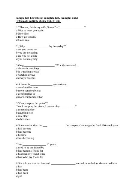 sample test English (no complete test, examples only)