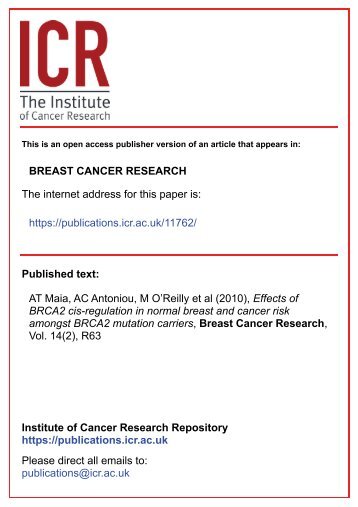 Effects of BRCA2 cis-regulation in normal breast and cancer risk ...