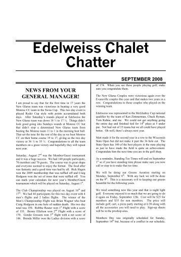 Edelweiss Chalet Chatter SEPTEMBER 2008 NEWS FROM YOUR ...