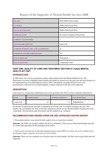 St. Loman's Hospital, Palmerstown - Mental Health Commission