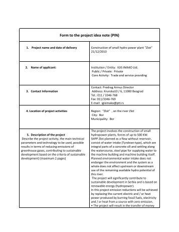 Form to the project idea note (PIN)