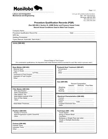 Procedure Qualification Records (PQR) Form