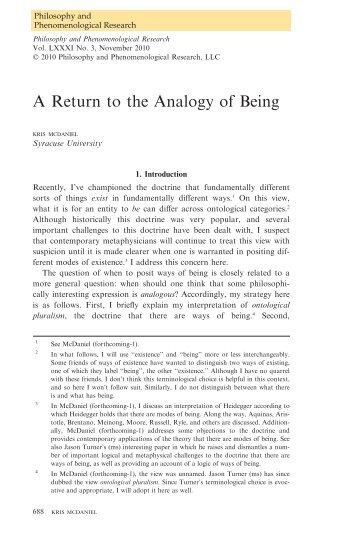 A Return to the Analogy of Being - Wiley Online Library