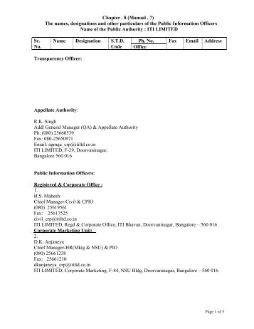 Chapter . 8 (Manual . 7) The names, designations and ... - ITI Limited