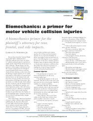 Biomechanics: A primer for motor vehicle collision injuries - Plaintiff