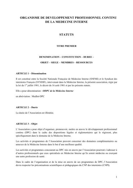 Statuts Organisme de DPC - MÃ©decine interne - UMFCS Bordeaux ...