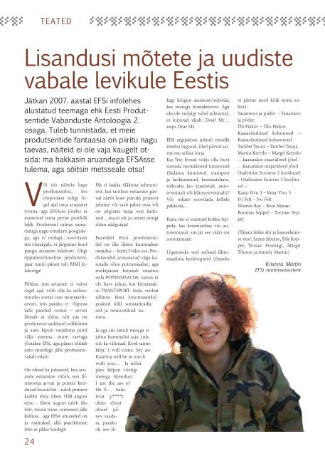 EFS infoleht 2/ 2009 - Eesti Filmi Sihtasutus