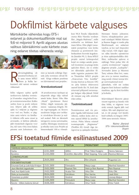 EFS infoleht 2/ 2009 - Eesti Filmi Sihtasutus