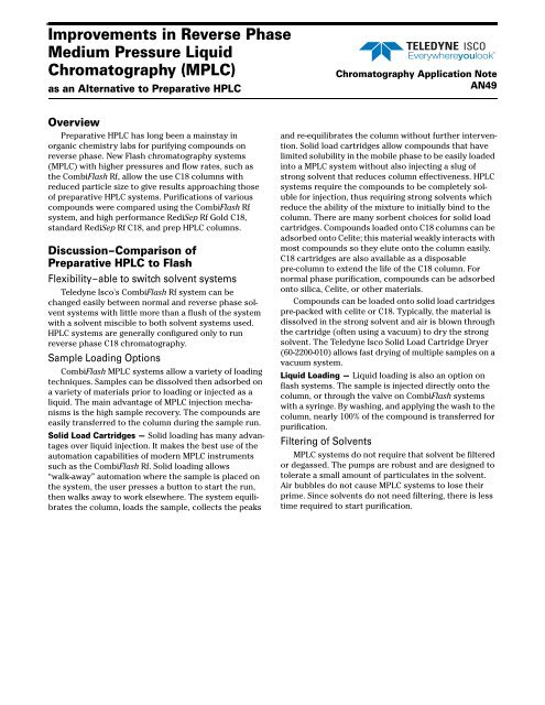 Improvements in Reverse Phase Medium Pressure Liquid ... - Isco