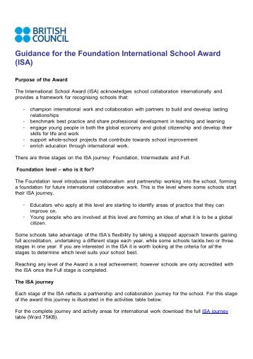 Guidance for the Foundation level ISA - British Council Schools Online