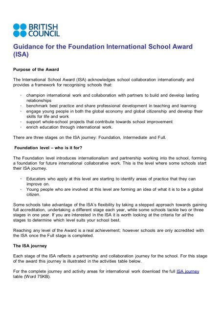 Guidance for the Foundation level ISA - British Council Schools Online