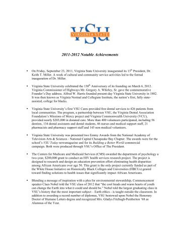 2011-2012 Notable Achievements - Virginia State University