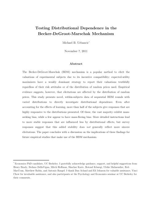 Testing Distributional Dependence in the Becker-DeGroot-Marschak ...