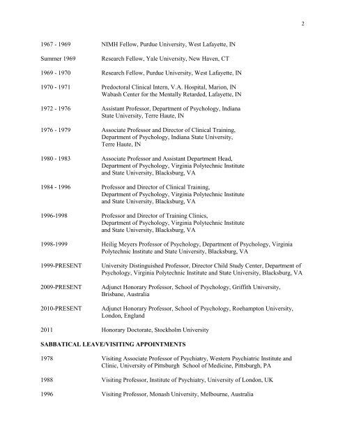 Curriculum Vitae - Psychology Department - Virginia Tech