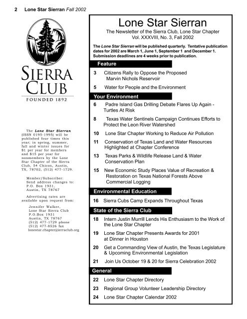 Fall 2002 - Lone Star Chapter, Sierra Club