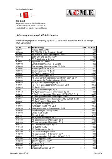 ACME Verkaufspreisliste 2012 - auf kml-log