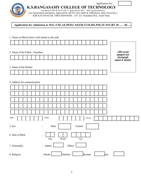 M.E. Application Form - KSR College of Technology