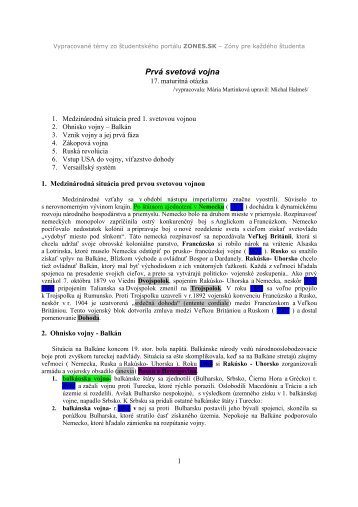 PrvÃ¡ svetovÃ¡ vojna - Zmaturuj.sk - Zones.sk