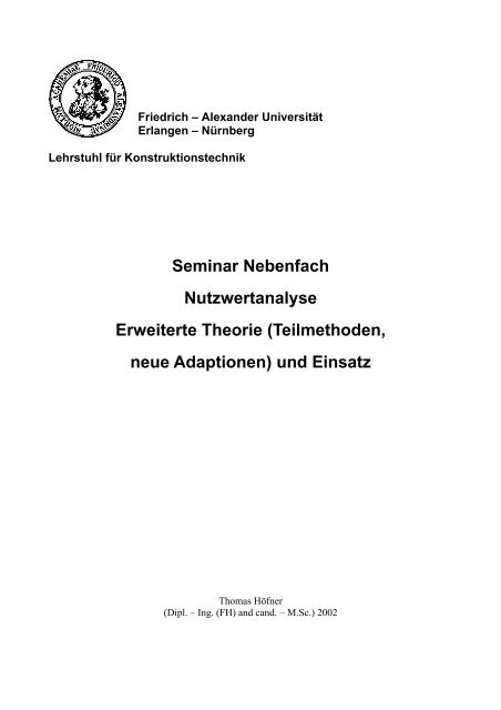 Seminar Nebenfach Nutzwertanalyse Erweiterte Theorie ...