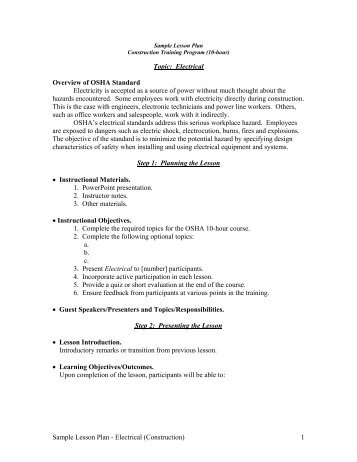 Sample Lesson Plan - Electrical (Construction) 1 Topic: Electrical ...