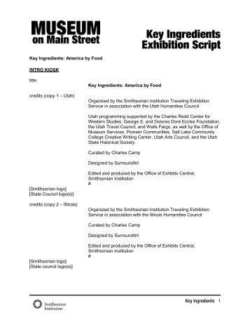 Key Ingredients Exhibition Script - Museum on Main Street