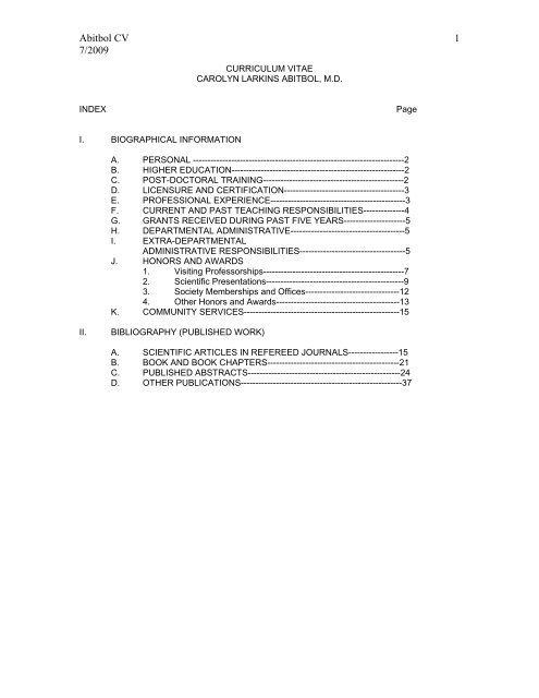 Abitbol Cv 7 2009 1 Physicians Database Login University Of Miami