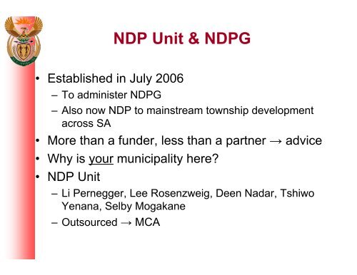 Information for Municipalities for Round 3 - NDP - National Treasury