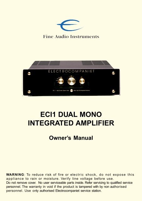 ECI1 DUAL MONO INTEGRATED AMPLIFIER - Electrocompaniet