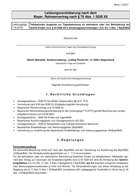 Leistungsvereinbarung 2013 - Regierung der Oberpfalz