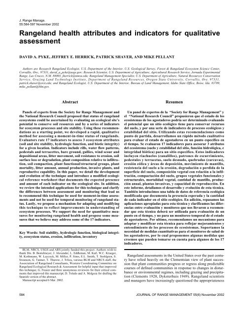 Rangeland health attributes and indicators for qualitative assessment