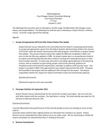 10/09/12 Airport Committee Minutes - City of Bangor