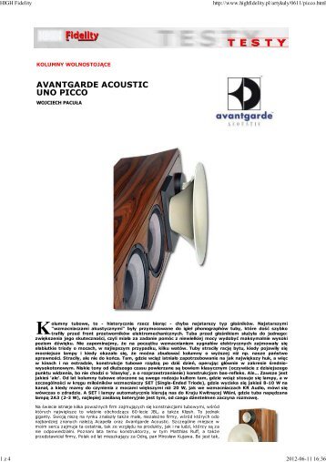 HIGH FIDELITY – Avantgarde Acoustic Uno-Picco - Eter Audio