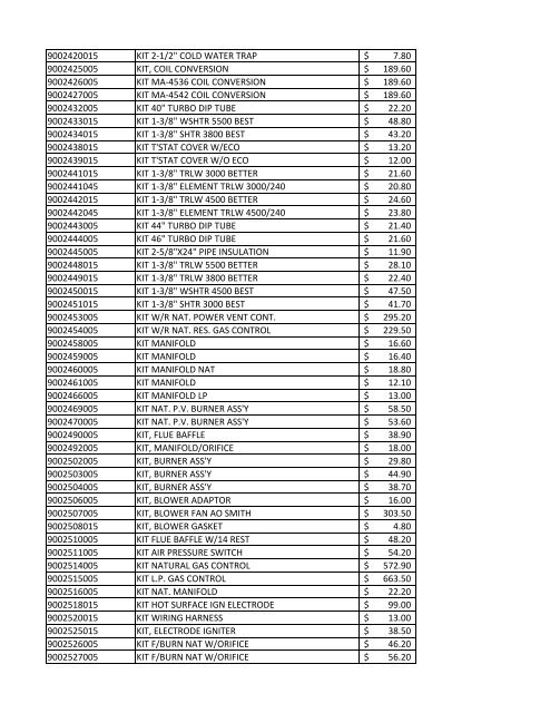 part# item desc list price 64048 gas control 249.00 $ 64071 gas ...