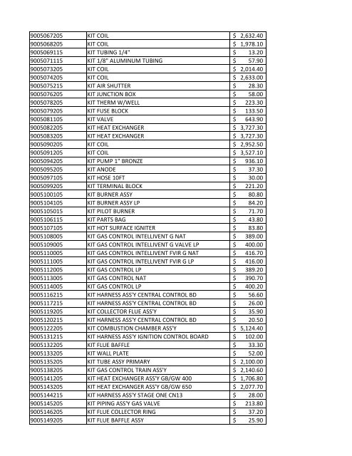 part# item desc list price 64048 gas control 249.00 $ 64071 gas ...