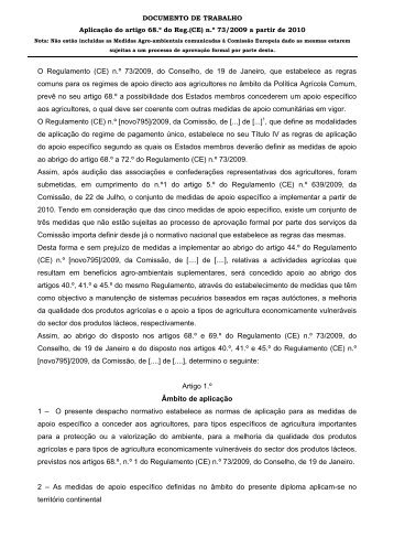 O Regulamento (CE) n.Âº 73/2009, do Conselho, de 19 de ... - CNA