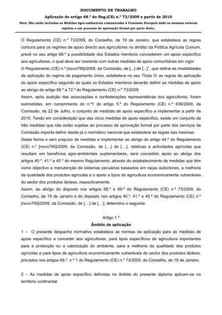 O Regulamento (CE) n.Âº 73/2009, do Conselho, de 19 de ... - CNA