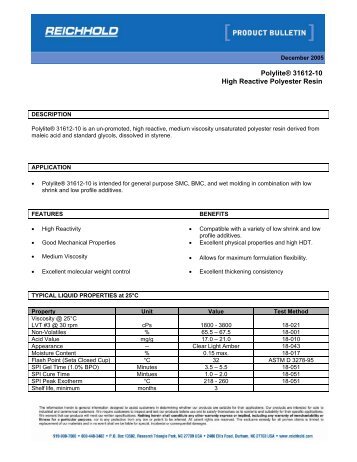 POLYLITEÃ‚Â® 31612-10 Product Bulletin - Reichhold