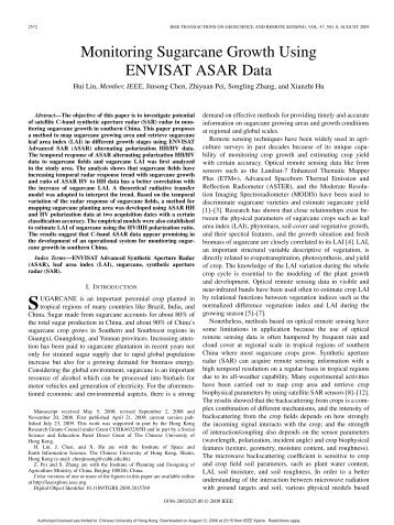 Monitoring Sugarcane Growth Using ENVISAT ASAR Data