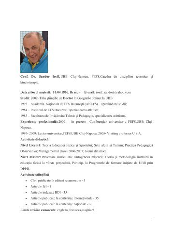 1 Conf. Dr. Sandor Iosif, UBB Cluj-Napoca, FEFS,Catedra de ...