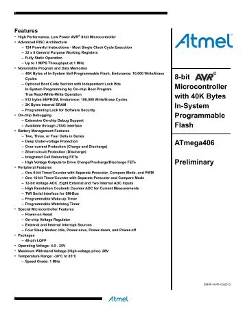 Atmel AVR Battery Management ATmega406 datasheet