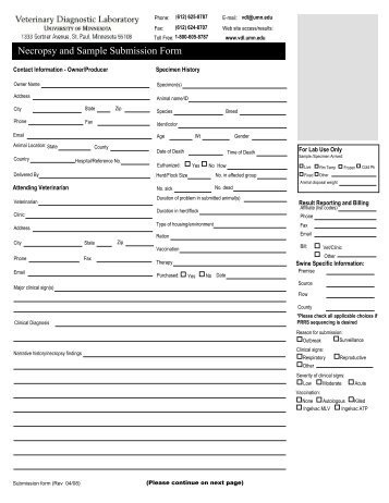 Necropsy and Sample Submission Form - Veterinary Diagnostic ...