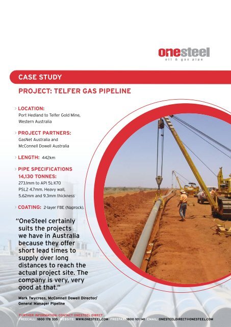 CASE STUDY PROJECT: TELFER GAS PIPELINE - OneSteel