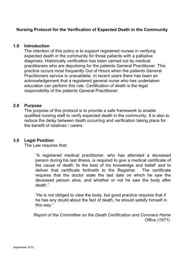 Nursing Protocol for the Verification of Expected Death in the ...