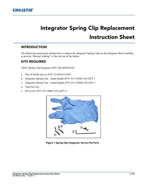 Integrator Spring Clip Replacement Instruction Sheet - Christie