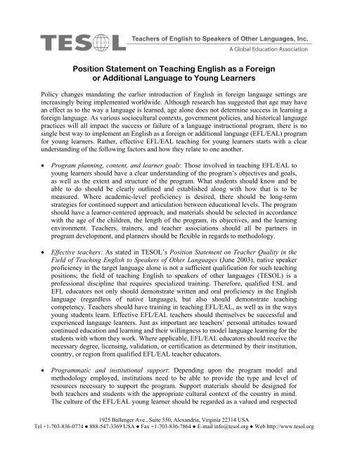 Position Statement on Teaching English as a Foreign or ... - TESOL
