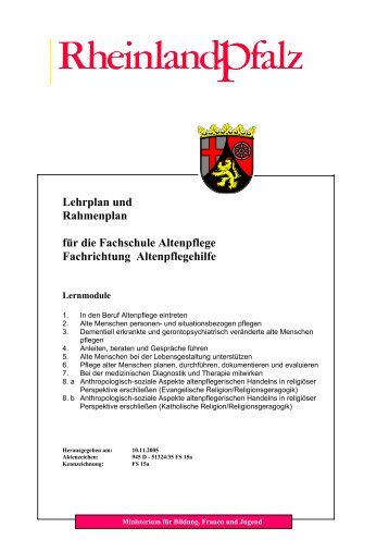 Lehrplan und Rahmenplan fÃ¼r die Fachschule Altenpflege ...