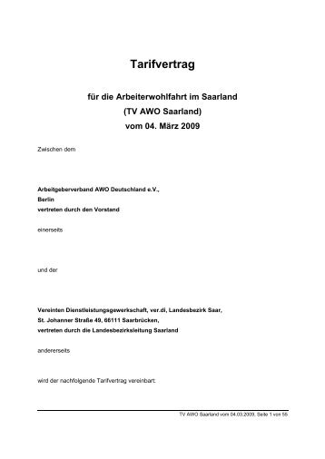 Tarifvertrag - Arbeitgeberverband AWO Deutschland eV