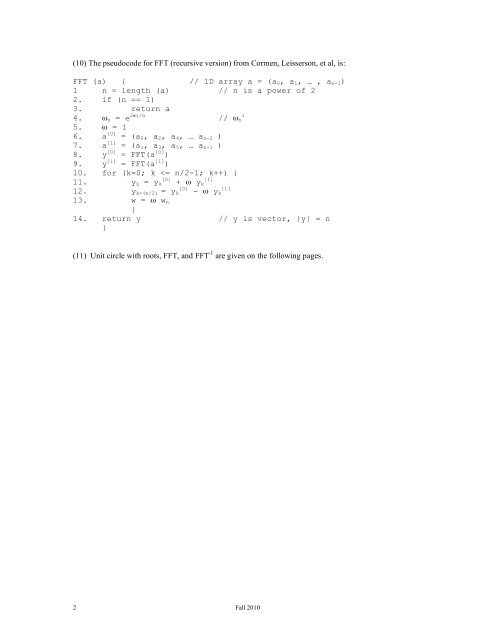 Notes on Recursive FFT (Fast Fourier Transform) algorithm Fall ...